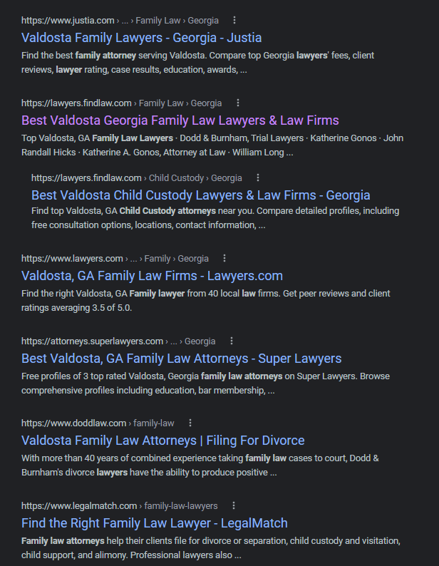 Directories in SERPs for law firms