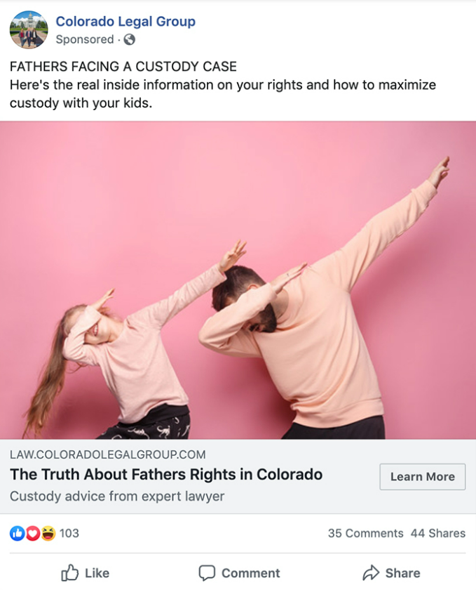 law firm facebook ad example